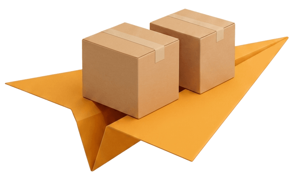 Paper plane carrying moving boxes